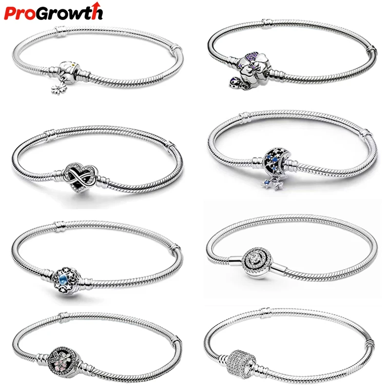 Pan Snake Chain Silver Plated Full Diamond Bracelet Fashion Jewelry DIY Accessories FatTonny Heart Butterfly Mickey Bangle