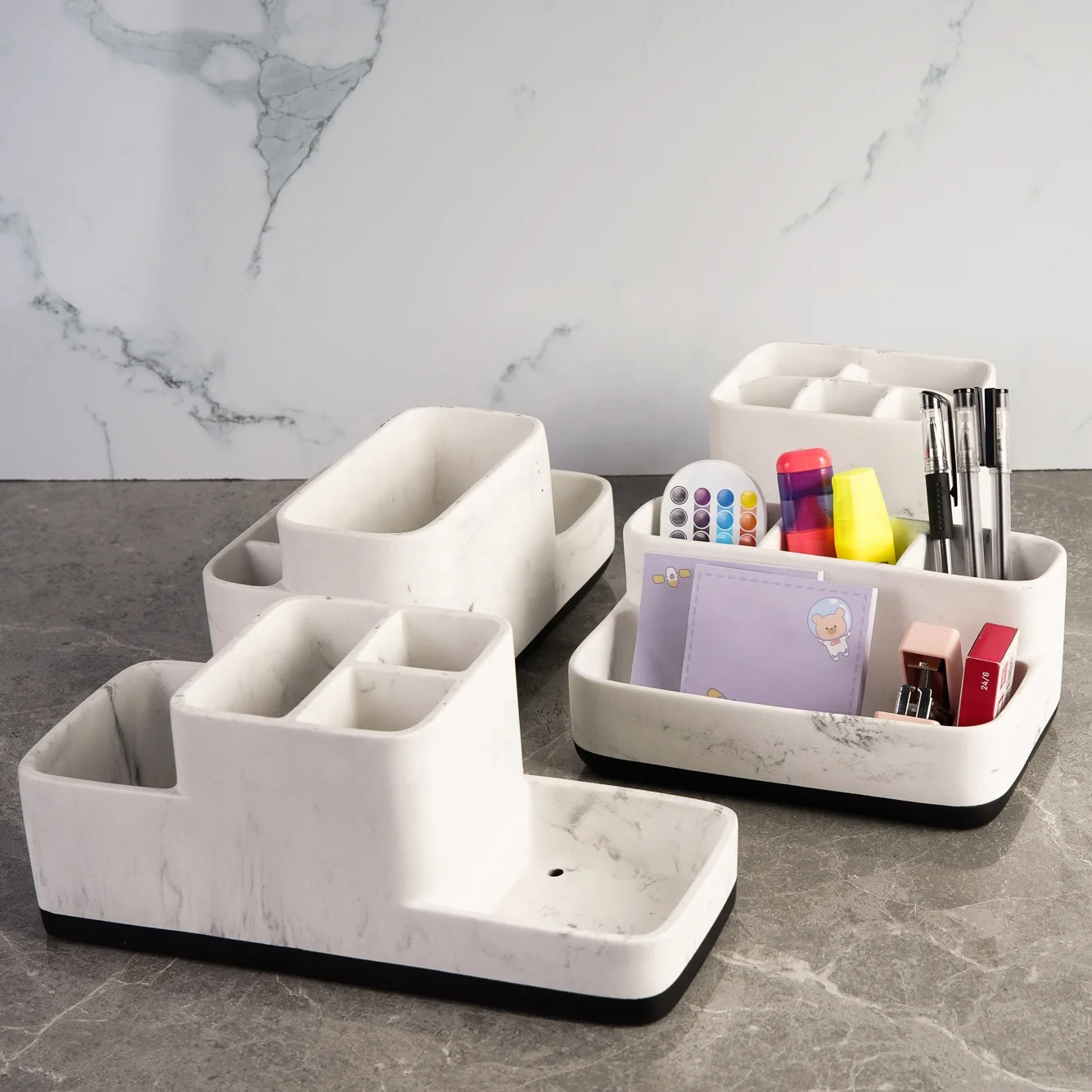 ODM OEM Best Quality Resin Small counter stand Accessories Marble Bathroom Storage Organizer