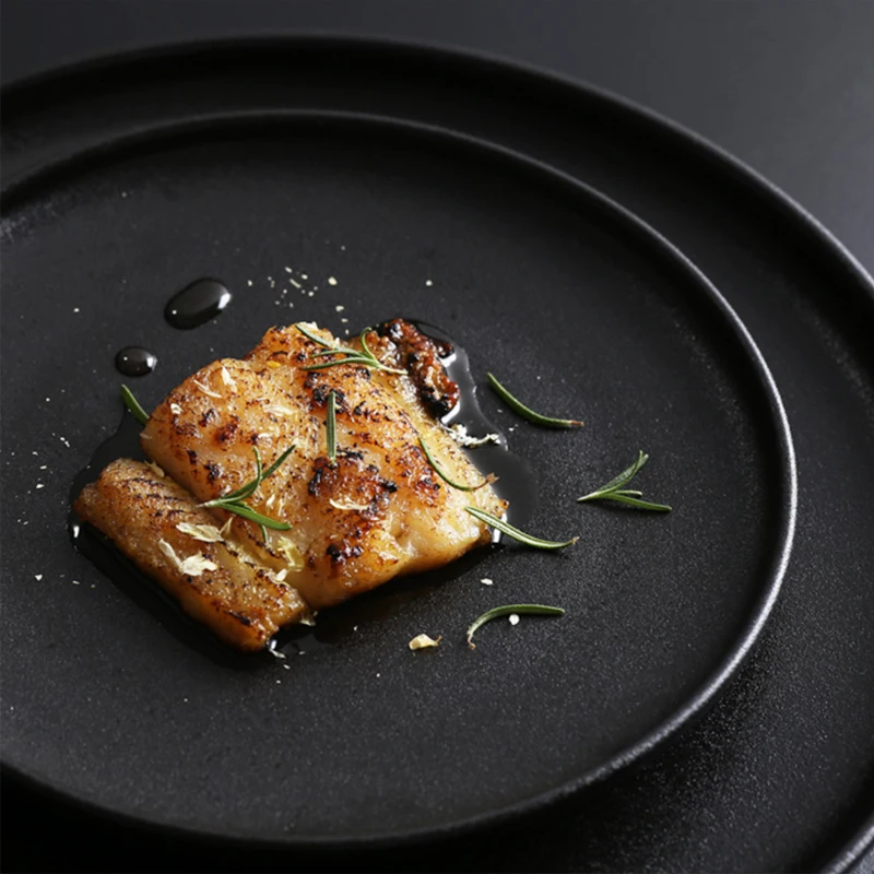 Factory Hotel Black Nordic Restaurant Tableware Plates Porcelain Dishes Ceramic Dinner Plates Crockery Plates