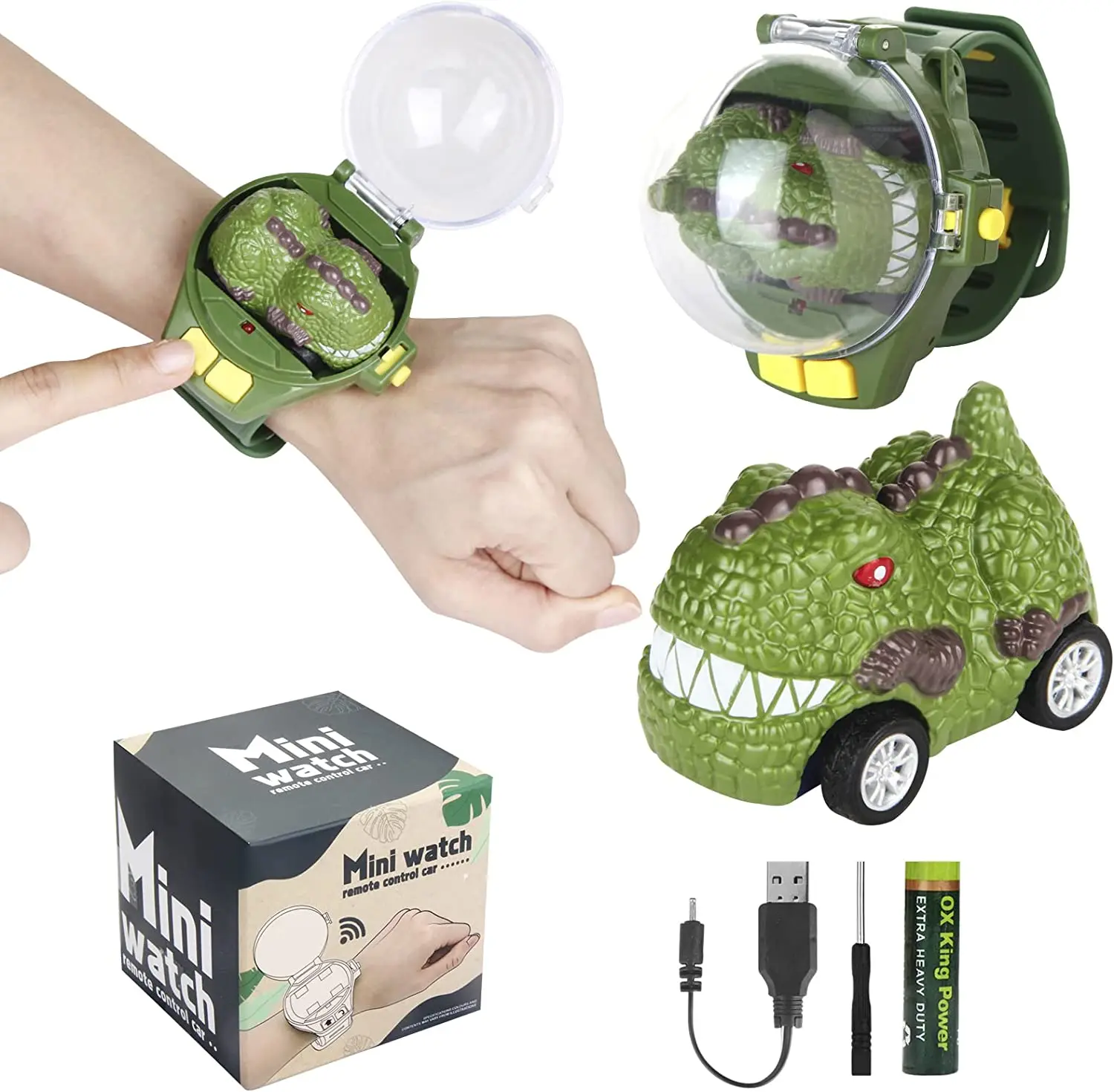 2.4G Mini Watch Radio Remote Control Alloy Dinosaur Car Electric USB Rechargeable Watch RC Racing Diecast Car Toys For Kids
