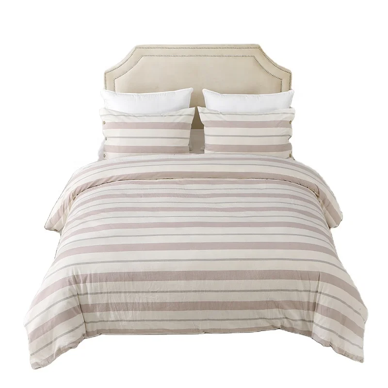 100% cotton washed yarn dyed striped cotton quilt cover bed sheets bedding set