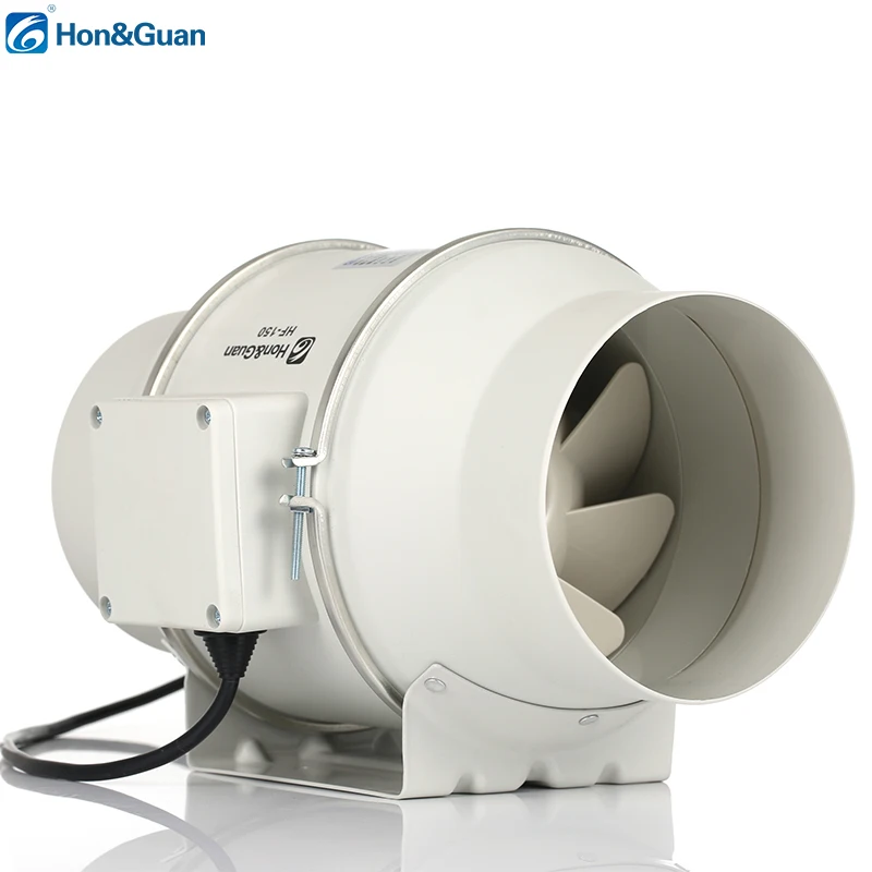 Hon&guan 150mm 6 Inch Duct Exhaust Fan Booster Variable Speed Ultra Silent Bath Fan AC Motor PP Plastic Axial Flow Fan