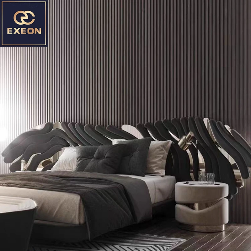 Luxury Modern Light Villa High Quality Queen Bed Classical Bed Room Furniture Hotel Design Double Bed