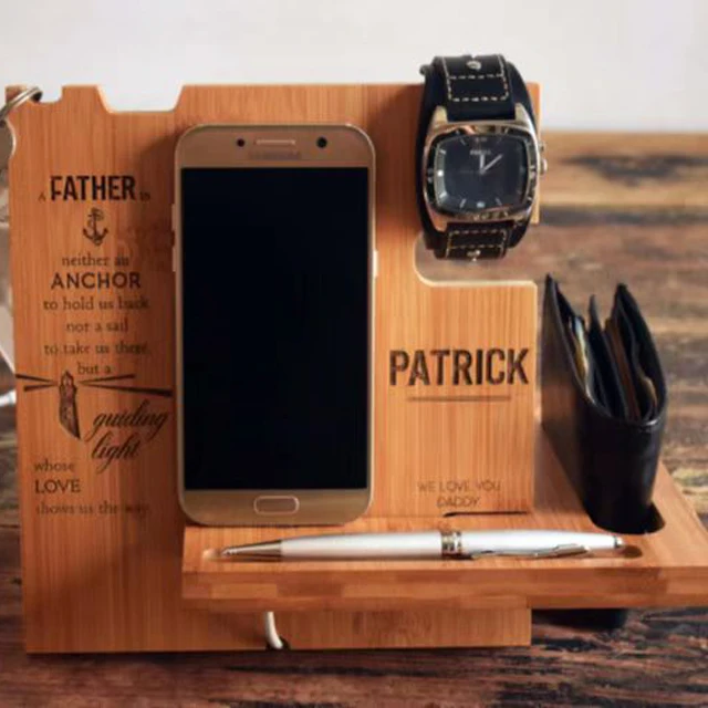 Bamboo Charging Station Dock Wood Watch Charger Stand Mobile Phone Docking Station