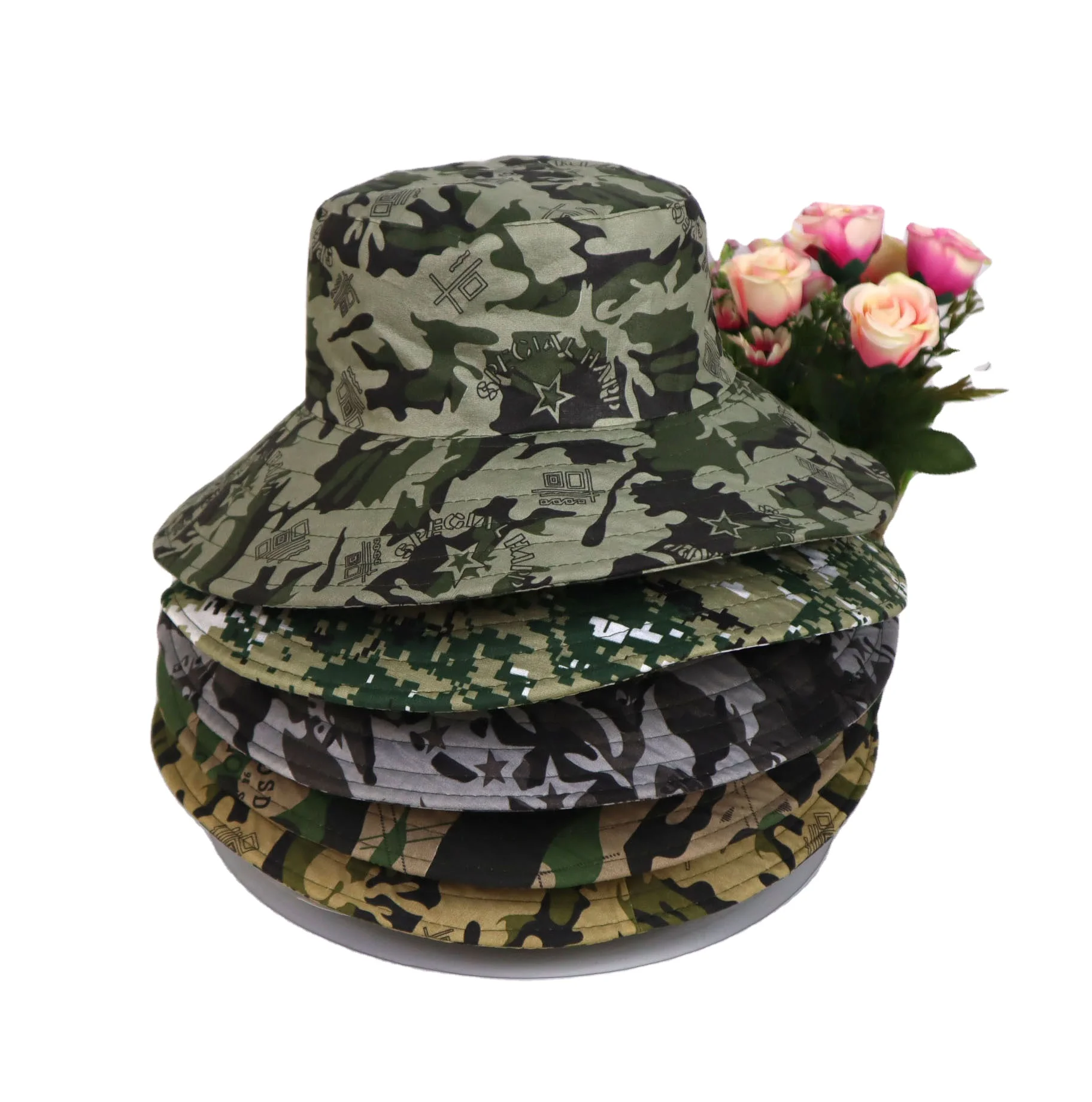 Outdoor Hunting Camouflage Style Fisherman Cotton Bucket Hat Military With String For