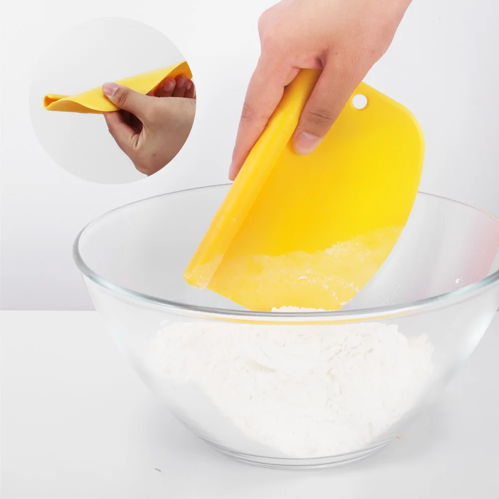 2 in 1  Multifunctional Flexible Yellow Stainless Steel Bowl Bench Dough Scraper  Baking Tools with Measurement Marks