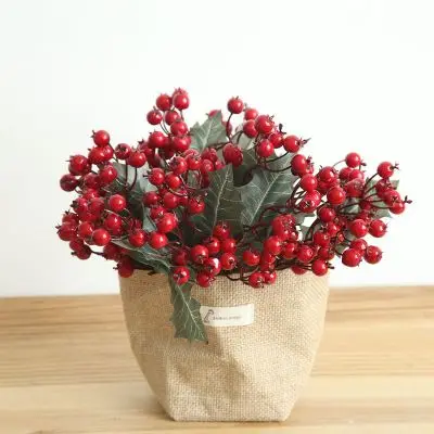 Bean berry branch plastic fa-ke plants berries for home garden Christmas wedding decoration DIY wreath supplies faux flowers