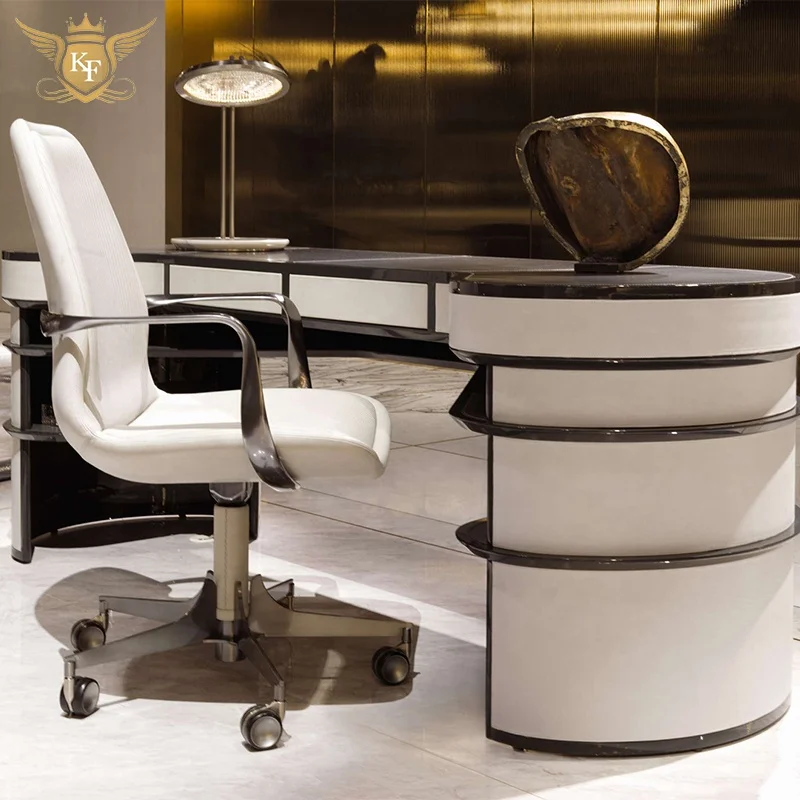 KF Casa High end Italian design home office desk luxury office furniture set wooden top boss office table with storage cabinet