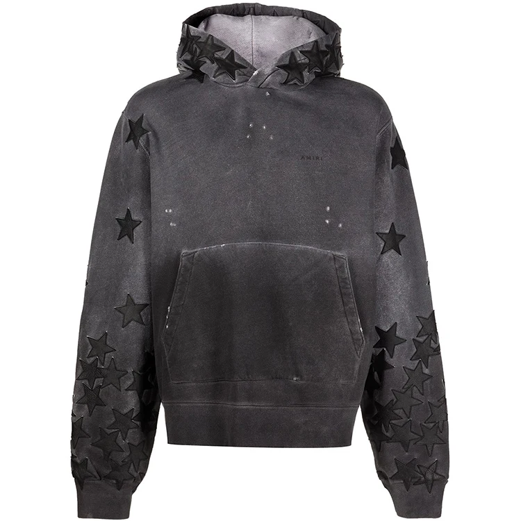 DiZNEW Fashion Wash Plus Size Hoodie Cotton Autumn Men Hoodie Streetwear Heavy Washed Star Patches Hoodie