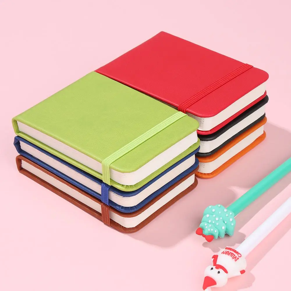 LIUSHUN Custom tear off Journals A7 PU Leather Hardcover Small Pocket Notebook Notepad With Elastic Band