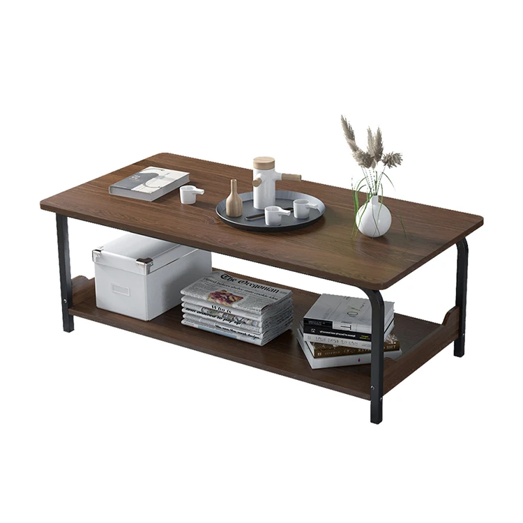 living room modern double-deck wrought iron and wood tea table coffee KC-T0695