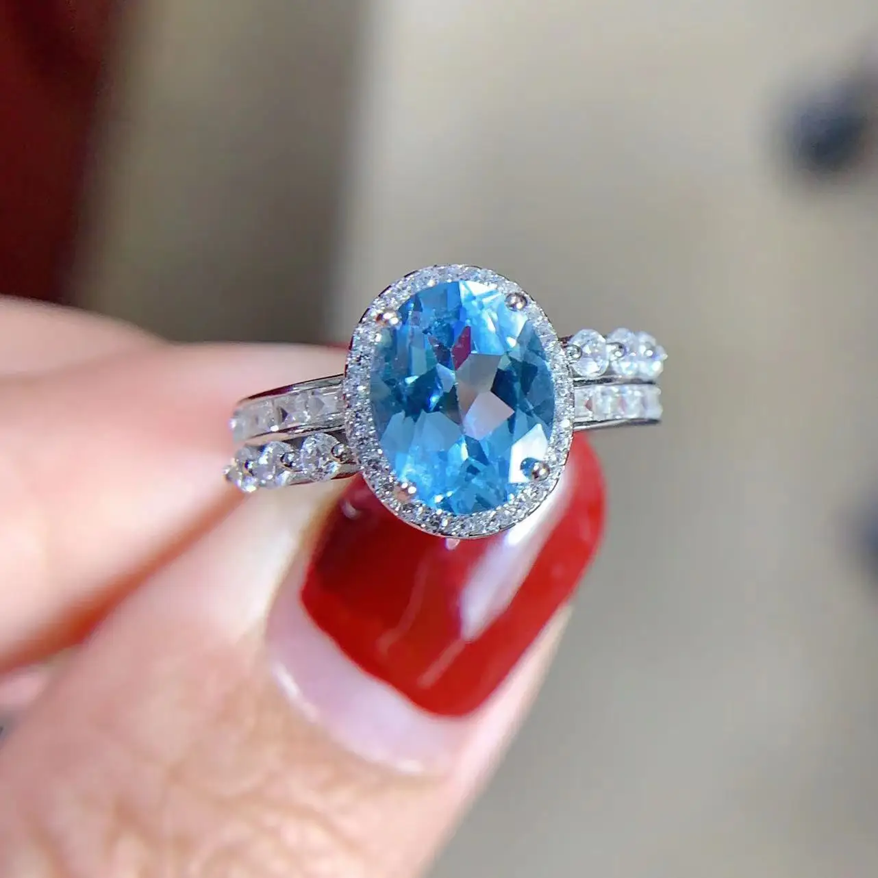 New Design Arabic Wedding 925 Sterling Silver 18k Gold Plated Oval Cut Natural Topaz Engagement Ring Set