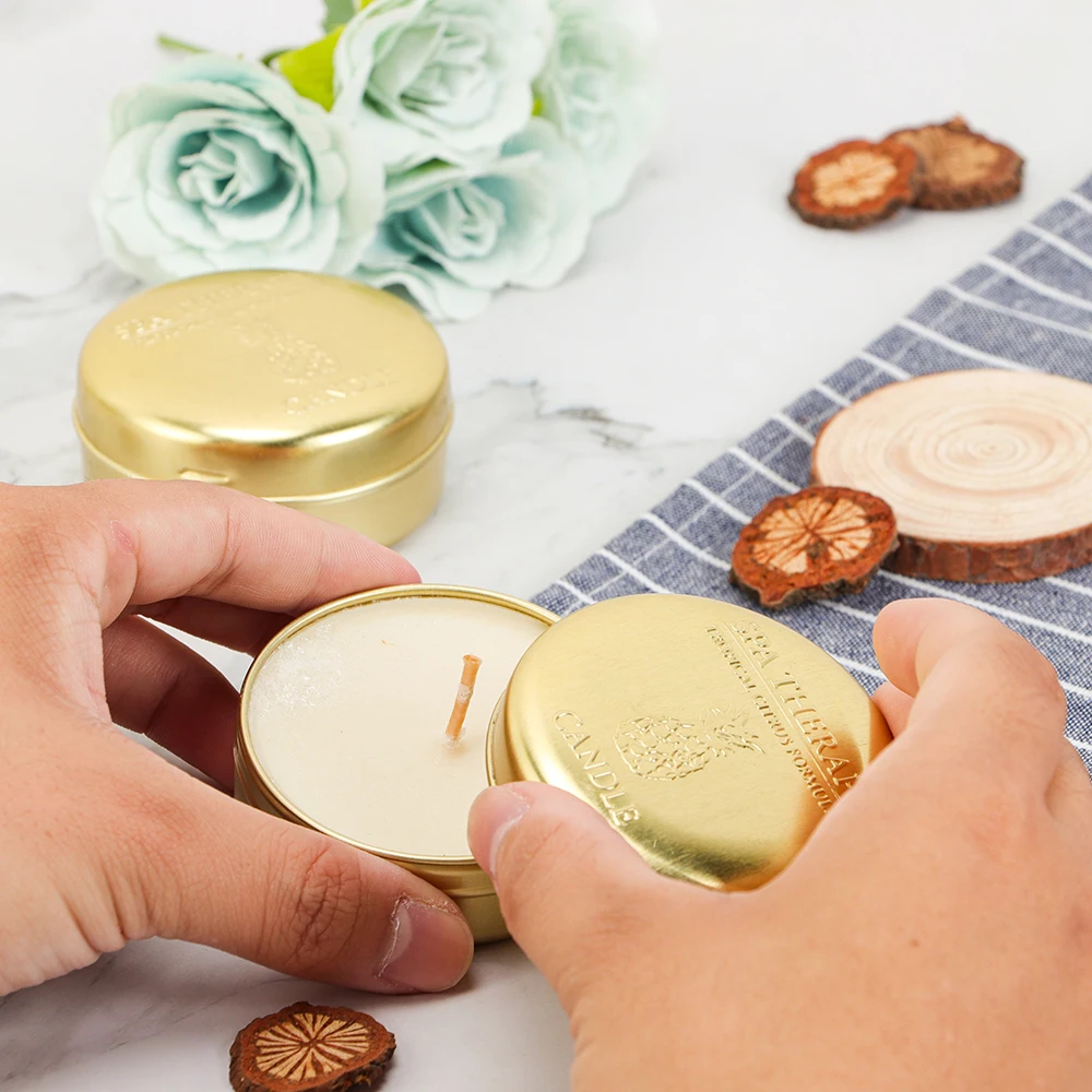 Free Samples Embossed Rose Gold Round Shape Seamless Candle Aluminum Tin
