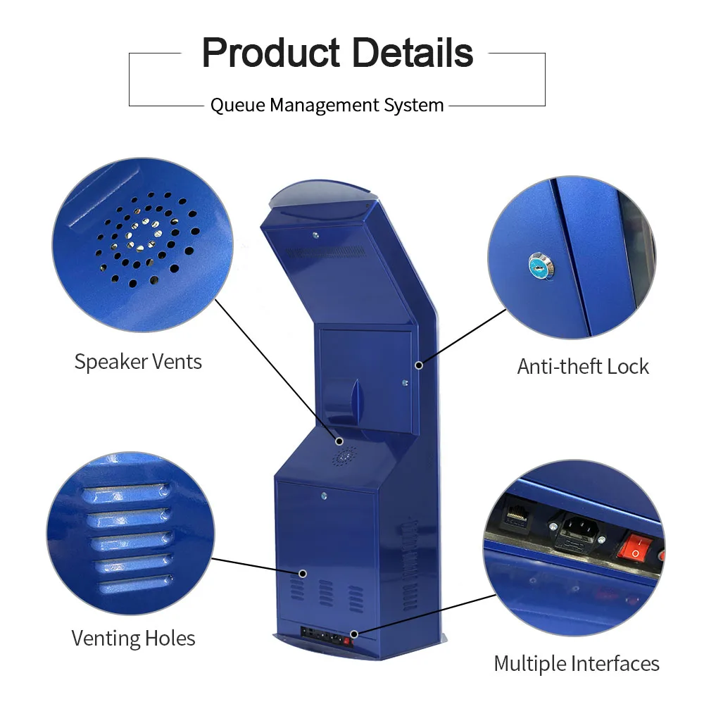 Electronic Waiting Number Calling Customer Wireless 19 inch Ticketing Queuing Machine Queuing kiosk for Bank