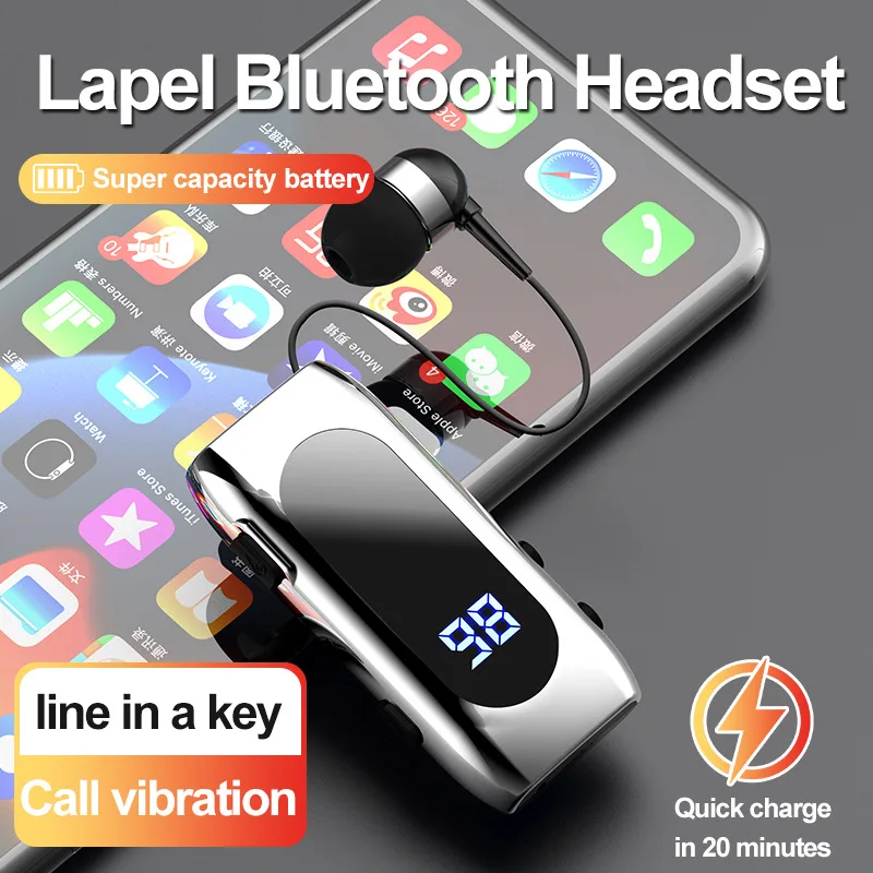 Lavalier Stereo Wireless Single Bluetooth Earphone Collar Headphones with LED Display Adjustable Cable for Sports and Drivers