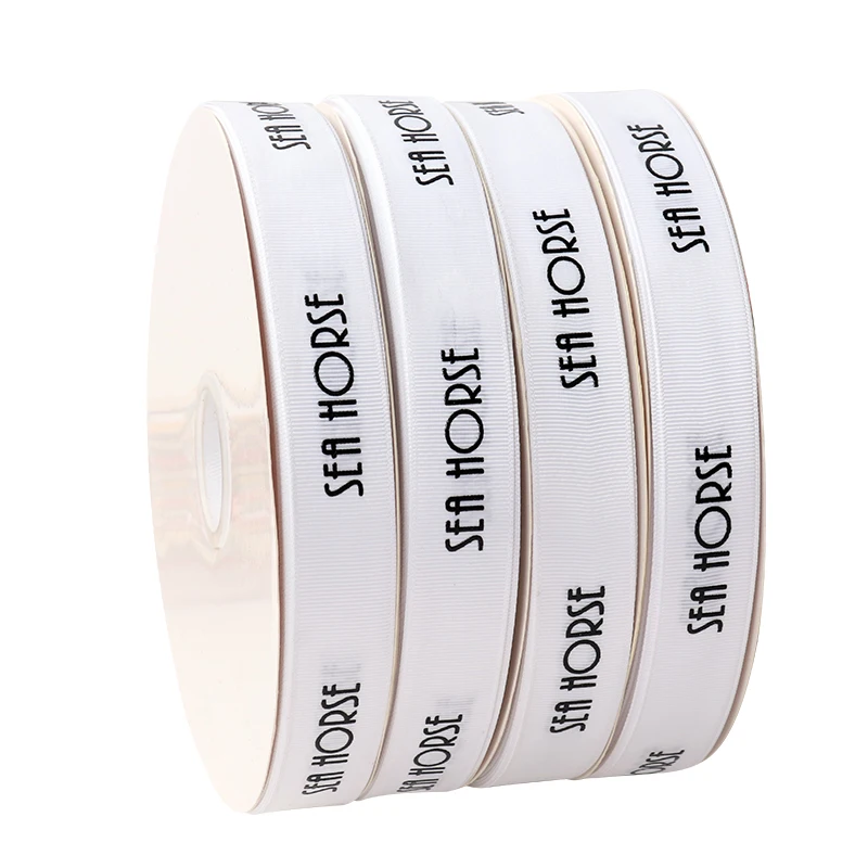Elegant 2.5 cm 1 inch Pure White Color Ribbon with Black Swatch Silk Single Printing Logo Ribbon
