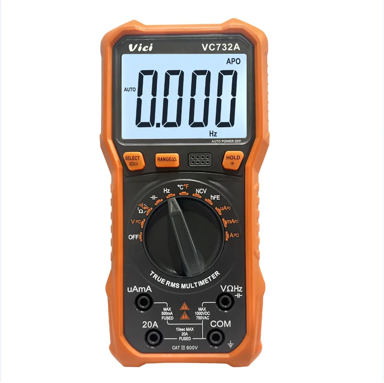 30mm High Figure large LCD Display VC732A DC AC Voltage Current Voltmeter Ammeter Diode hFE REL T-RMS Test Digital Multimeter