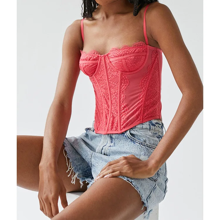 Vintage sleeveless blouse lace sexy cropped top funky Y2K fashion short shirt tank top custom size sleeveless crop top for women