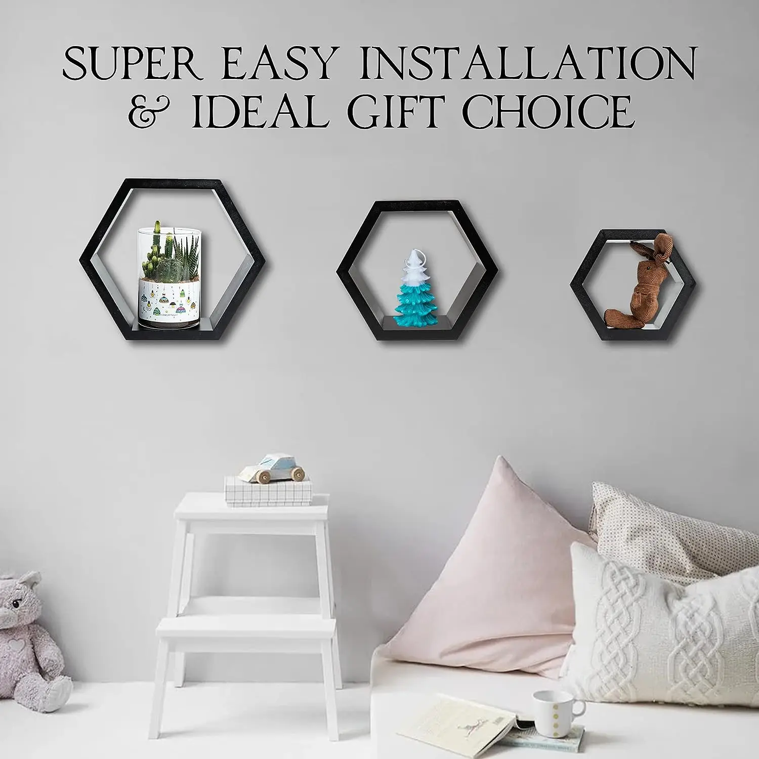 Pine Wood Hexagon Shelves for Wall Decor Wall Mounted Hexagon Floating Shelves Farmhouse Honeycomb Shelves for Room Kitchen