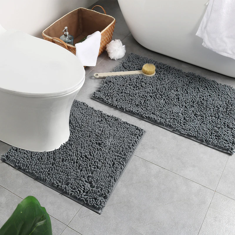 Bath Rug Set 2 Piece Bathroom Contour Rug Toilet Mat Sets Non Slip Microfiber Bath Shower Mat U-shaped Toilet Rug Combo Set