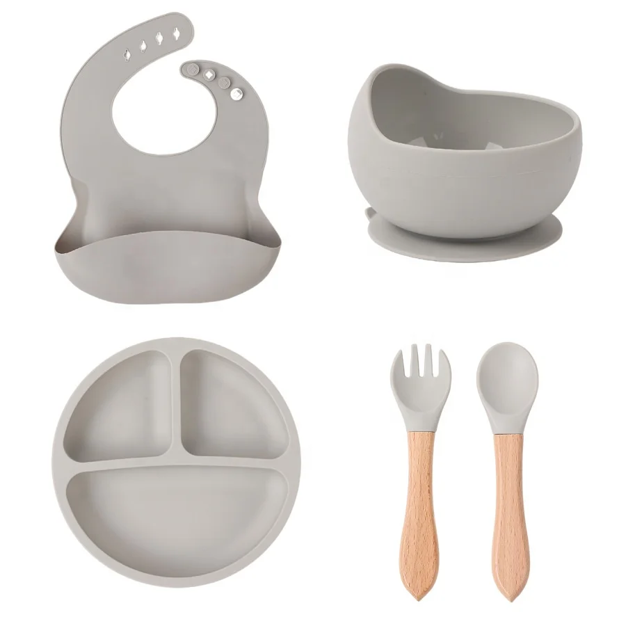 Silicone Child Plate Baby Plates Sets Baby Feeding Dish Suction Baby Silicone Tableware Plate Bowl With Spoon