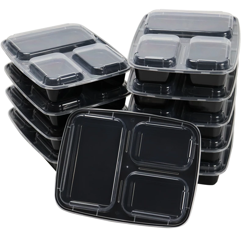 32oz food containers 3 compartment plastic takeaway disposable food container bento lunch box microwave safe