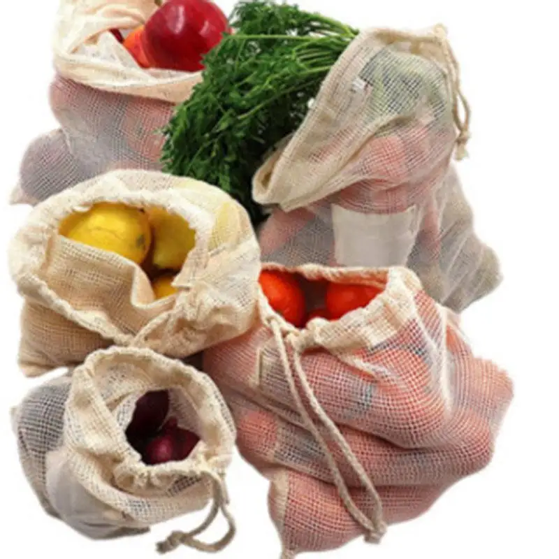 Fruit Vegetable Storage Net Bags Eco Origin Cotton Mesh Drawstring Bag