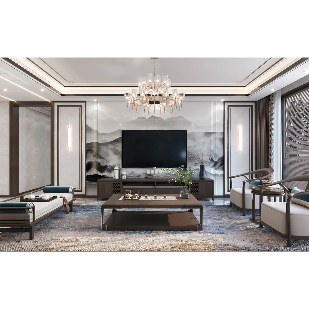 TV background wall 2024 new modern simple living room wood veneer grille rock board