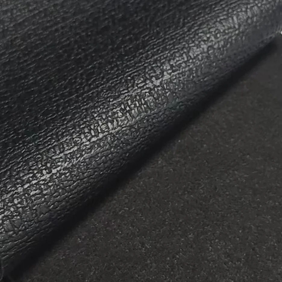 Black PVC0.9MM thick high-quality fine synthetic leather fabric, used for handbags and car seat materials