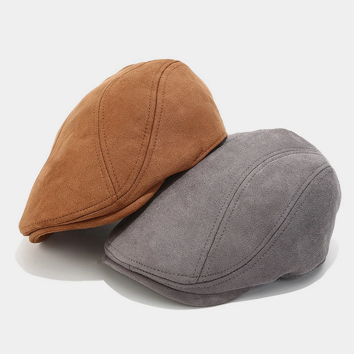 Simple Solid Color Suede Mens Flat Cap  Cotton Newsboy Cap Vintage Style Ivy Hat Beret Hat Gatsby Driving Cap For Men