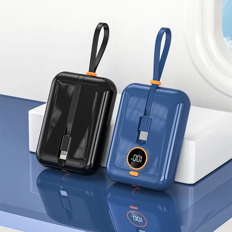 portable 3 in 1 charger fast charging 10000mah powerbank cute mini emergency external power bank with cables for digital product