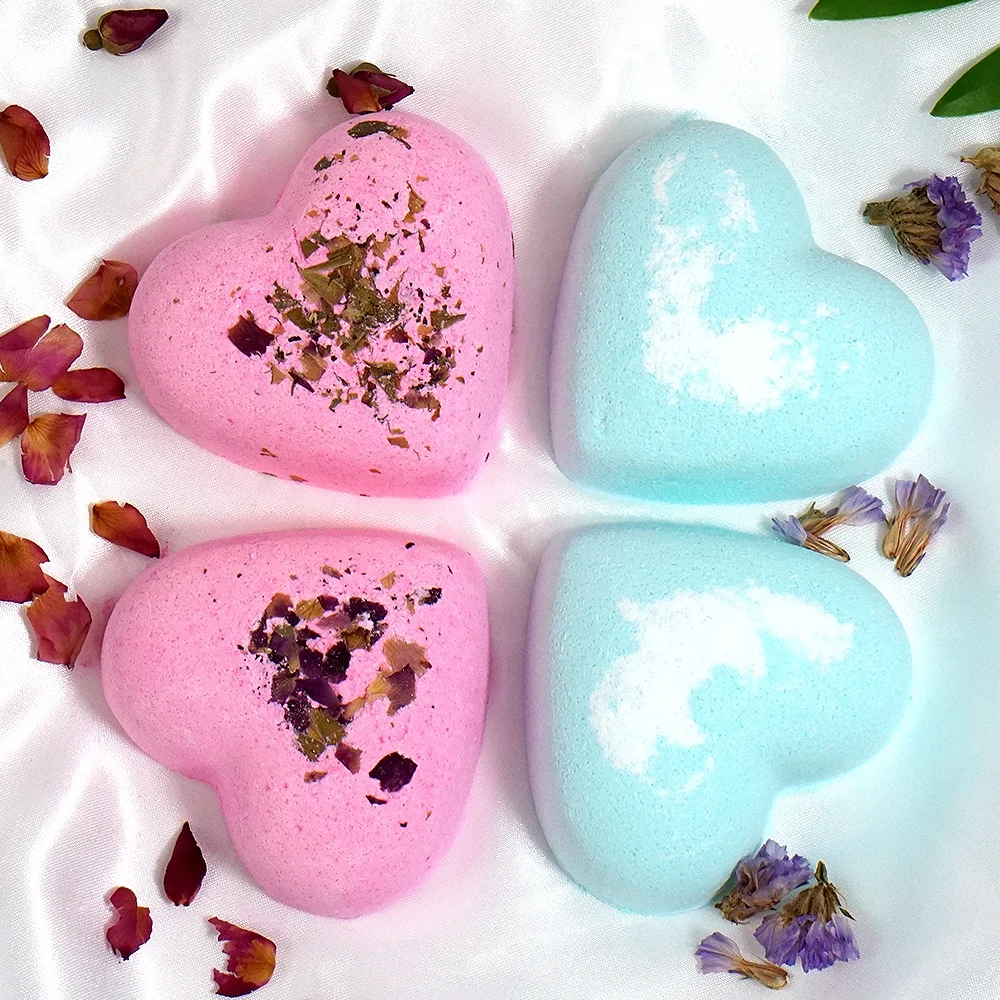 Factory Wholesale Bath Supplies Natural Love Shapes Bubble Bathbombs Salt Spa Relaxing Organic Fizzies Bath Bomb
