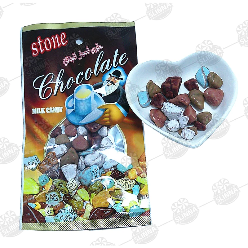 Design Stone New Bag Packaging Chocolate Candy Cartoon Chocolate Flavor Candy Wholesale Sweet Candy Bags and Trays in Stones