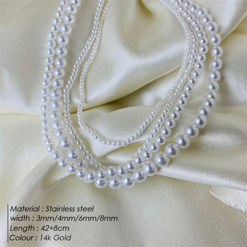 Wholesale fashion 3 4 6 8MM imitation pearl necklace 14K gold freshwater pearl choker necklace