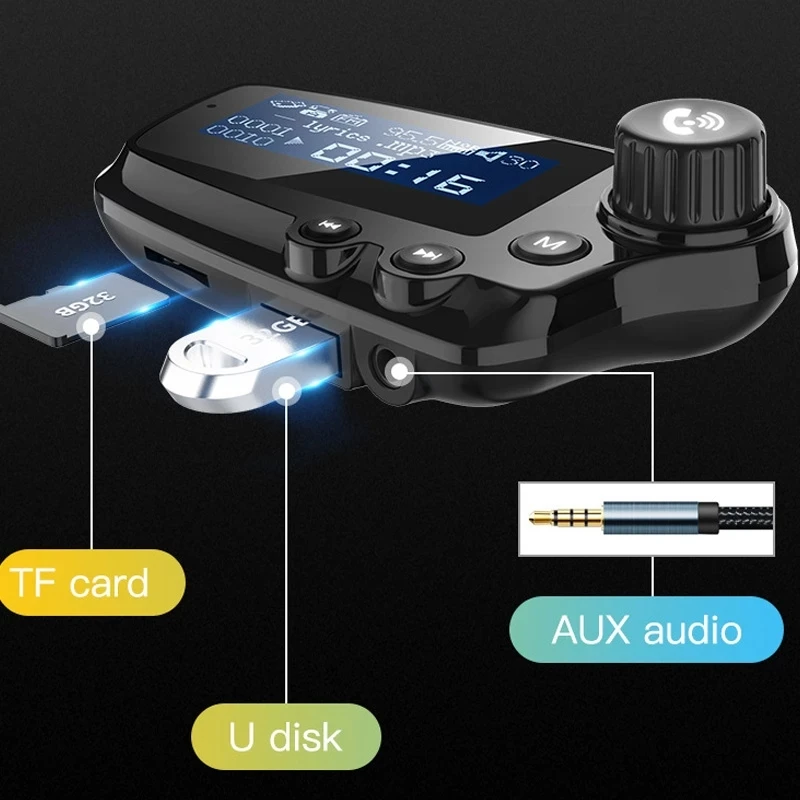 BT FM Transmitter Modulator Car MP3 AUX Audio Player 360 Degree Rotation Car Handsfree Kit QC 3.0 Quick Charge