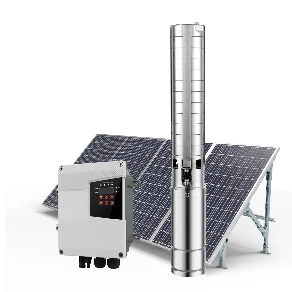 ZRI 4 Inch Solar Powered Water Pump, 1HP Stainless Steel Impeller Solar Submersible Water Pump, Solar Pump for Deep Well