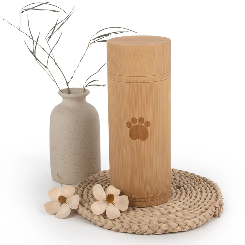 wholesale eco friendly bamboo pet urn biodegradable urns for ashes cremation urna dog cat urn aquamation ashes scattering tube