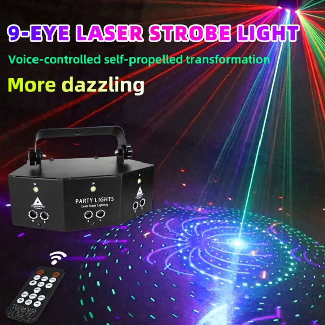 9 Eyes RGB Laser Stage Lights Strobe Stage Lighting Effect Led Projector by DMX512 Control