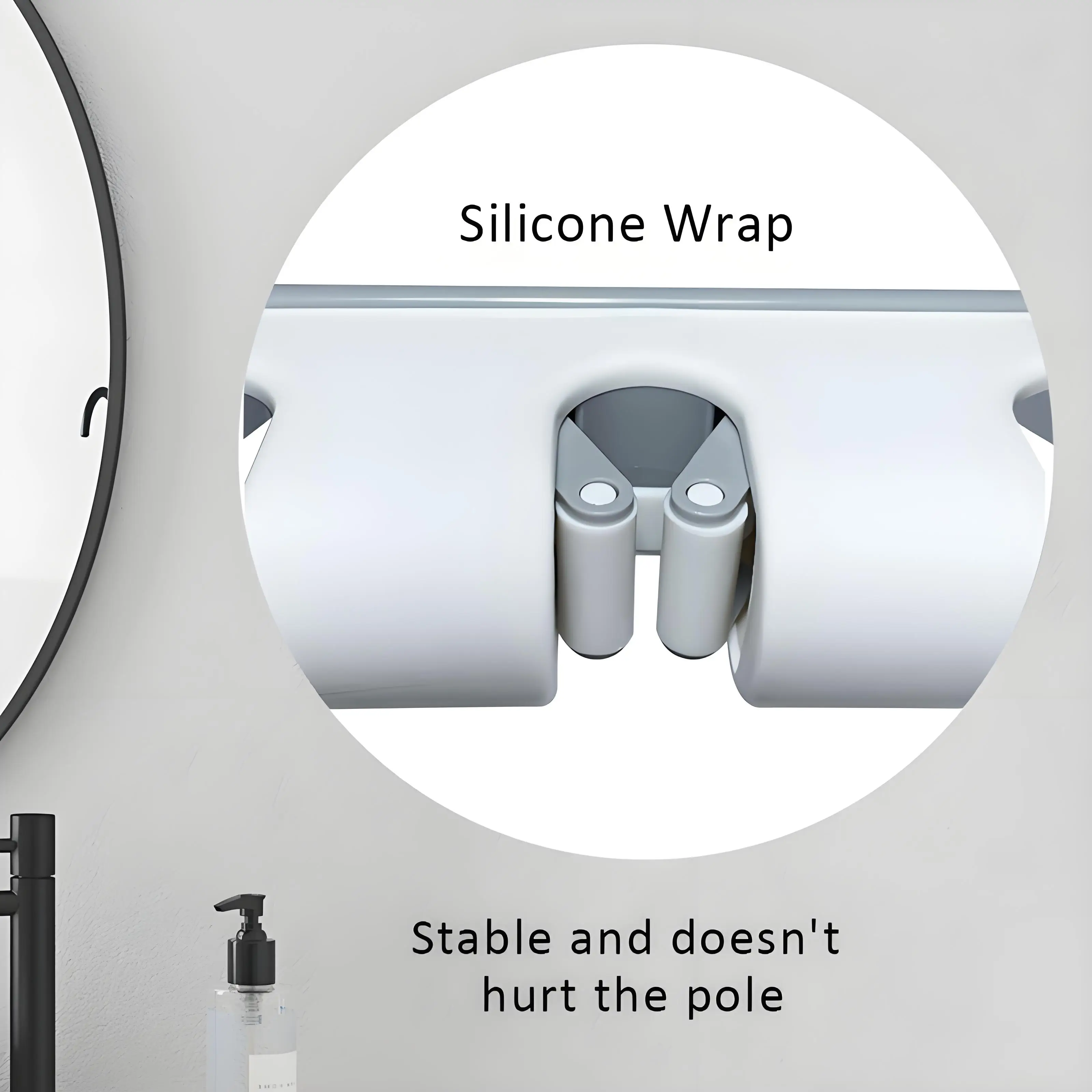 Hot sale plastic wall mounted hole-free with hooks broom mop storage rack bathroom bathroom balcony