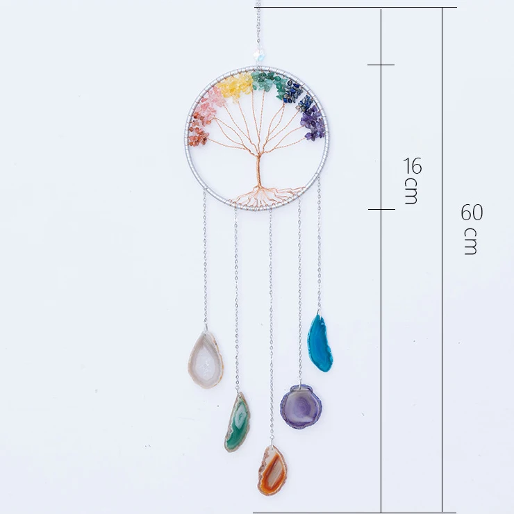 Natural 7 Chakra Gemstone Reiki Healing Agate Tree Of Life Crystal Hanging Dream Catchers Window Decoration