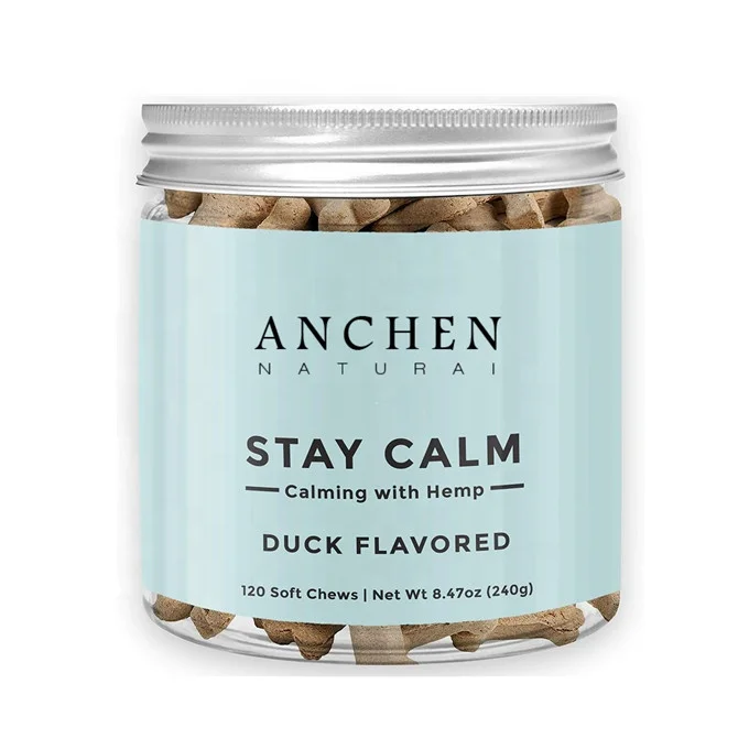 Private Label Hemp Dog Treat Snacks Safe Calming Treats for Dogs Helps with Separation Anxiety 120 Soft Chews