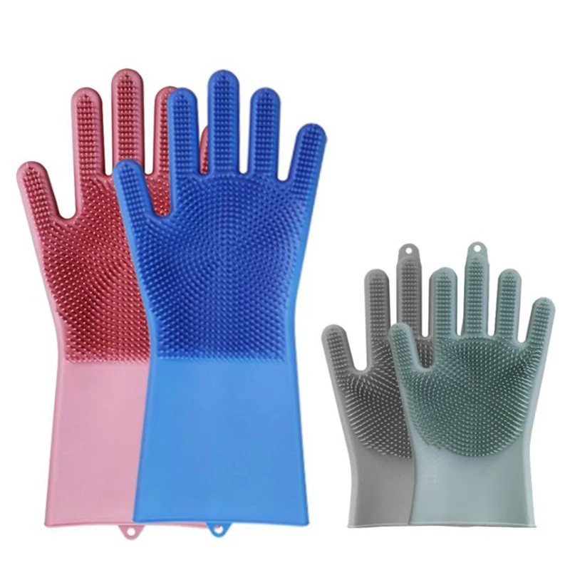 New Design Kitchen Washing Tool Silicone Brush Wire sponge Dishwashing Cleaning Gloves