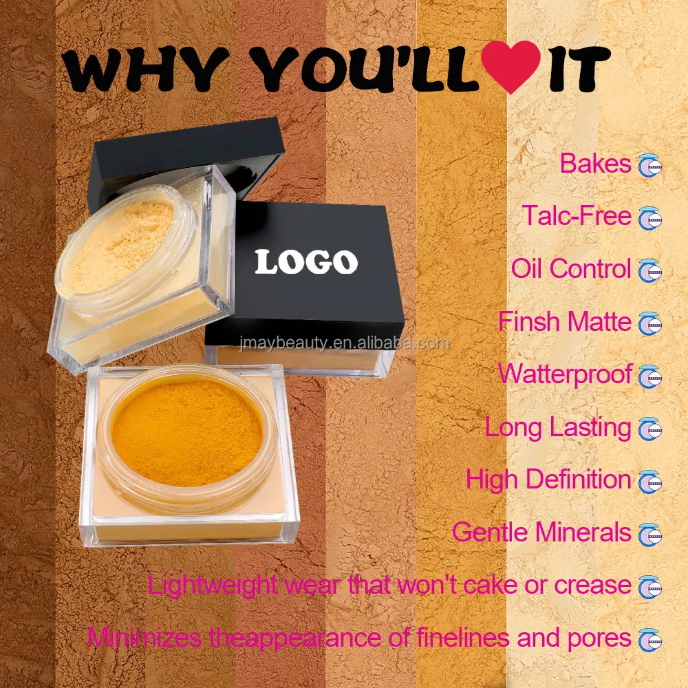 Private Label Talc Free Vegan Pink Oil Control Waterproof Matte Mineral Powder Foundation Makeup Face Loose Setting Powder