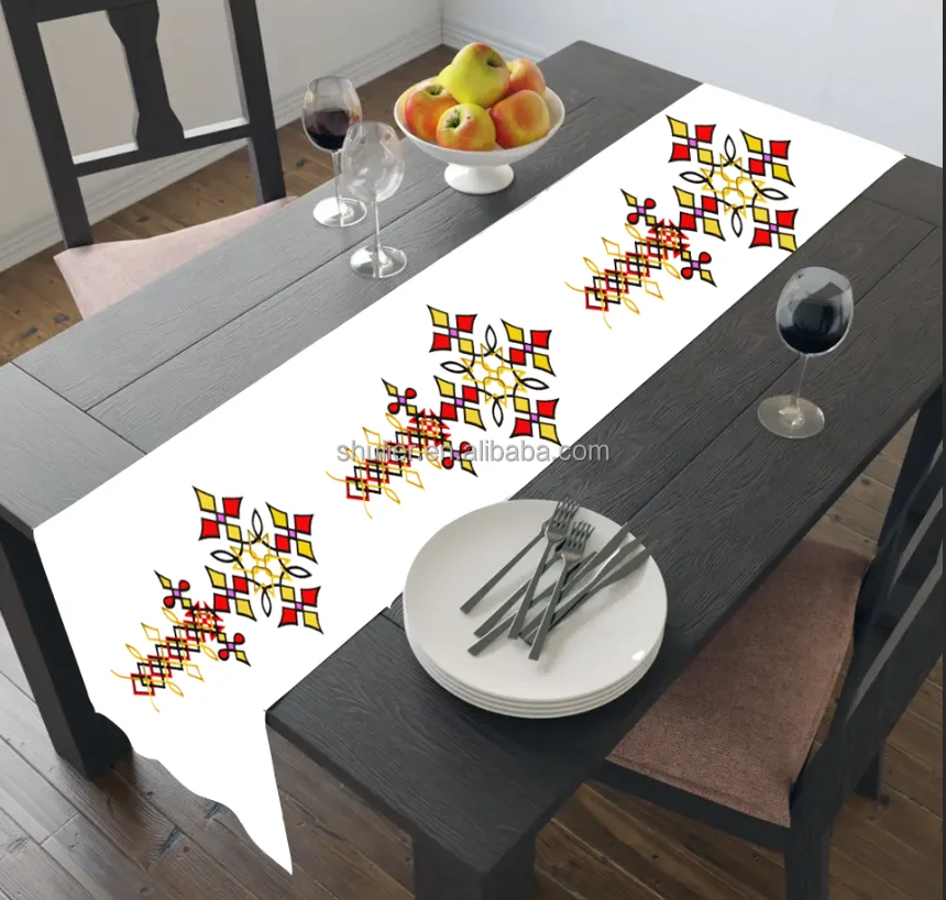 Custom Ethiopian table linen satin home table runner chair ribbon decoration wedding table runner pattern solid type