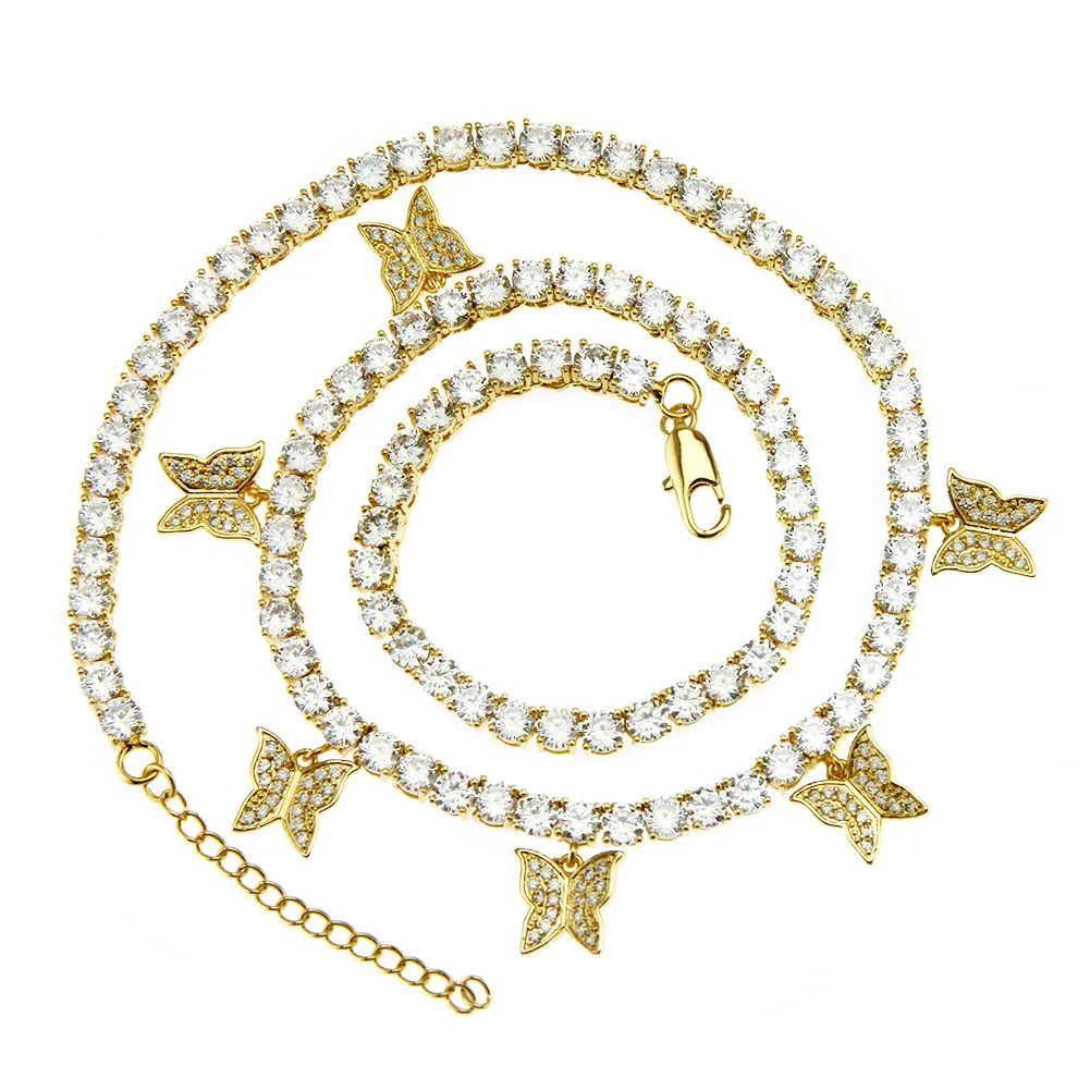 Hip-hop creative jewelry micro-inlaid zircon butterfly single row tennis chain necklace female fashion clavicle chain XL10
