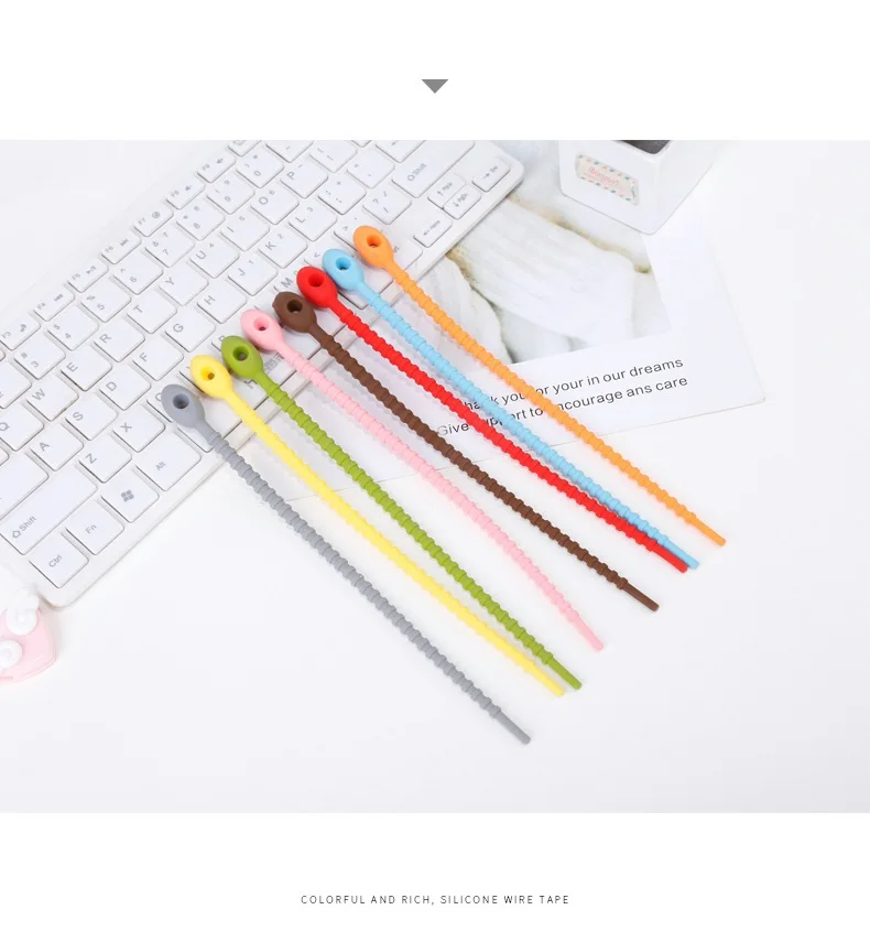 Reusable Silicone Ties Zip Headset Data Line Wire Ties Binder Self-locking silicone Bag Fixing Ring Loop