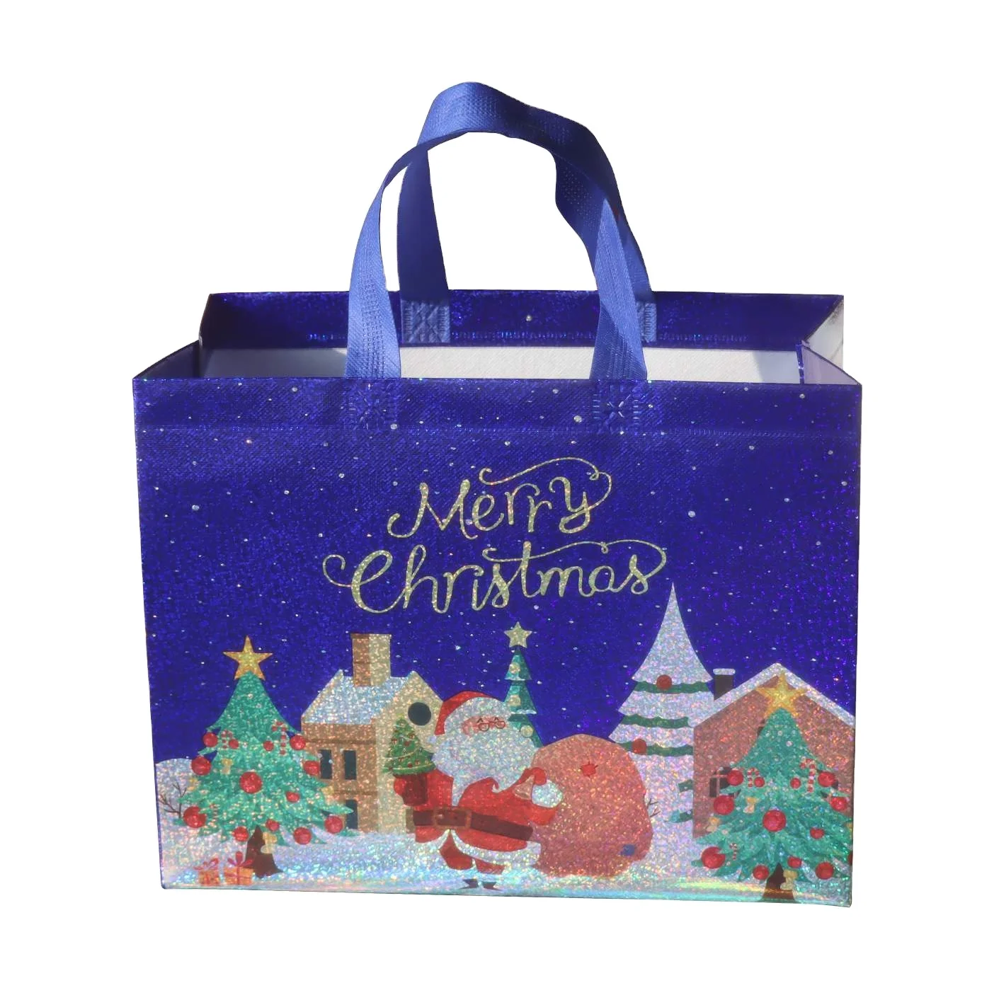 100gsm Eco-Friendly Reusable Recyclable Supermarket tote, Grocery holographic PP Non woven Shopping Bags Christmas Gift bags /
