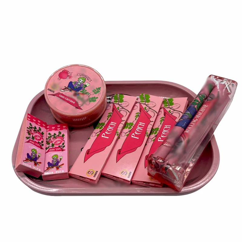 Custom Smoking Set Grinder+Tips+Tray+Cigar Paper Machine+Cigarette Rolling Paper 5pcs Pre-Roll Packaging Box