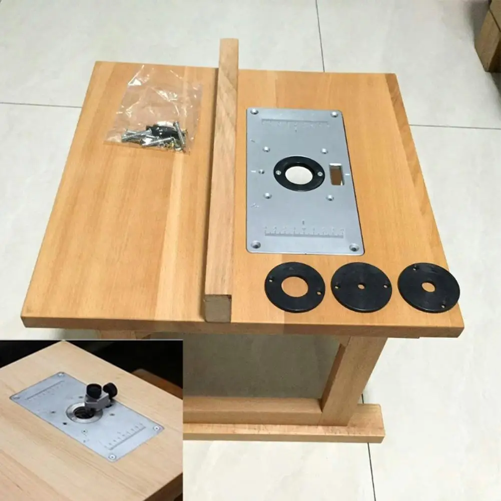 Алюминиевая вставная пластина для фрезерного стола, отделочная панель для деревообрабатывающих скамейков с 4 кольцами и винтами 235x120x8 мм