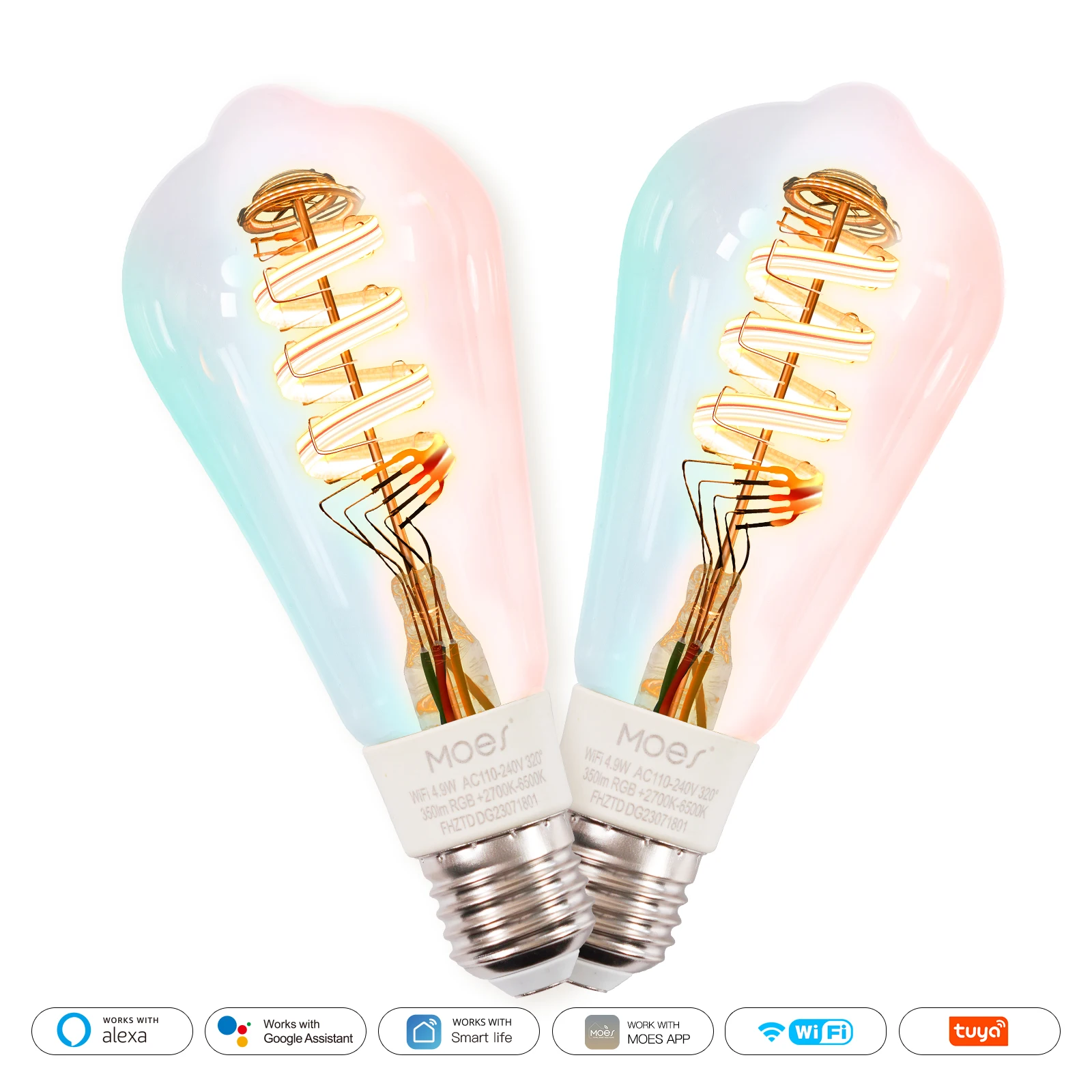 MOES Tuya WiFi Smart ST64 Edison светодиодные лампочки 16 миллионов RGB Меняющие цвет 2700K-6500K диммируемая работа с Alexa/Google Home